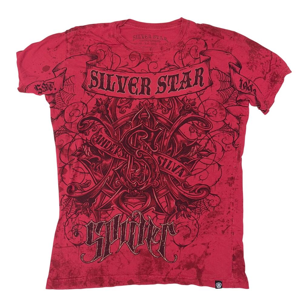 Silver Star Anderson Silva Tee Y2K Silver Star M Red Made USA Spider Walkout UFC